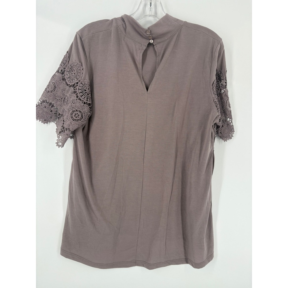 Lace Yoke Peplum Blouse - Dusty Mauve - Picture 2 of 6